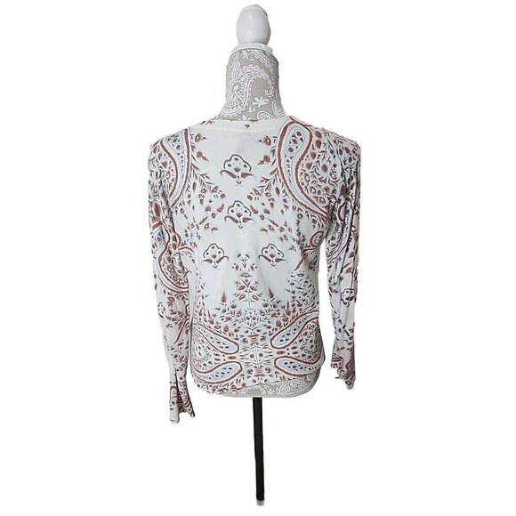 J. McLaughlin Sweater White Print Long Sleeve Vneck Floral Women's Small - Picture 4 of 10